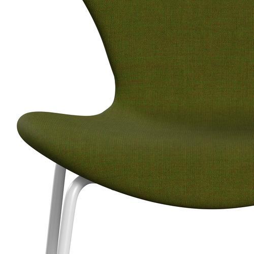 Fritz Hansen 3107 stol full klädsel, vit/duk ljusgräsgrön