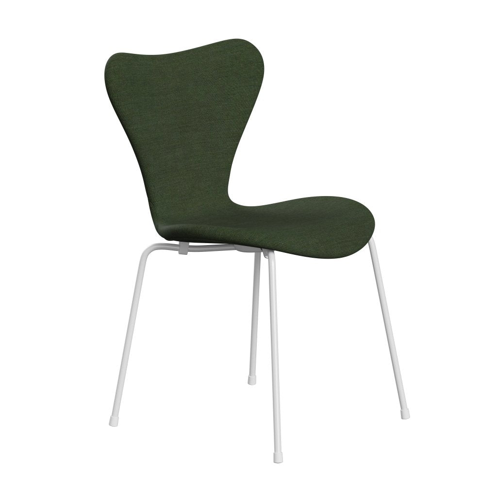 Fritz Hansen 3107 sedia piena rivestimento, bianco/tela verde chiaro/blu