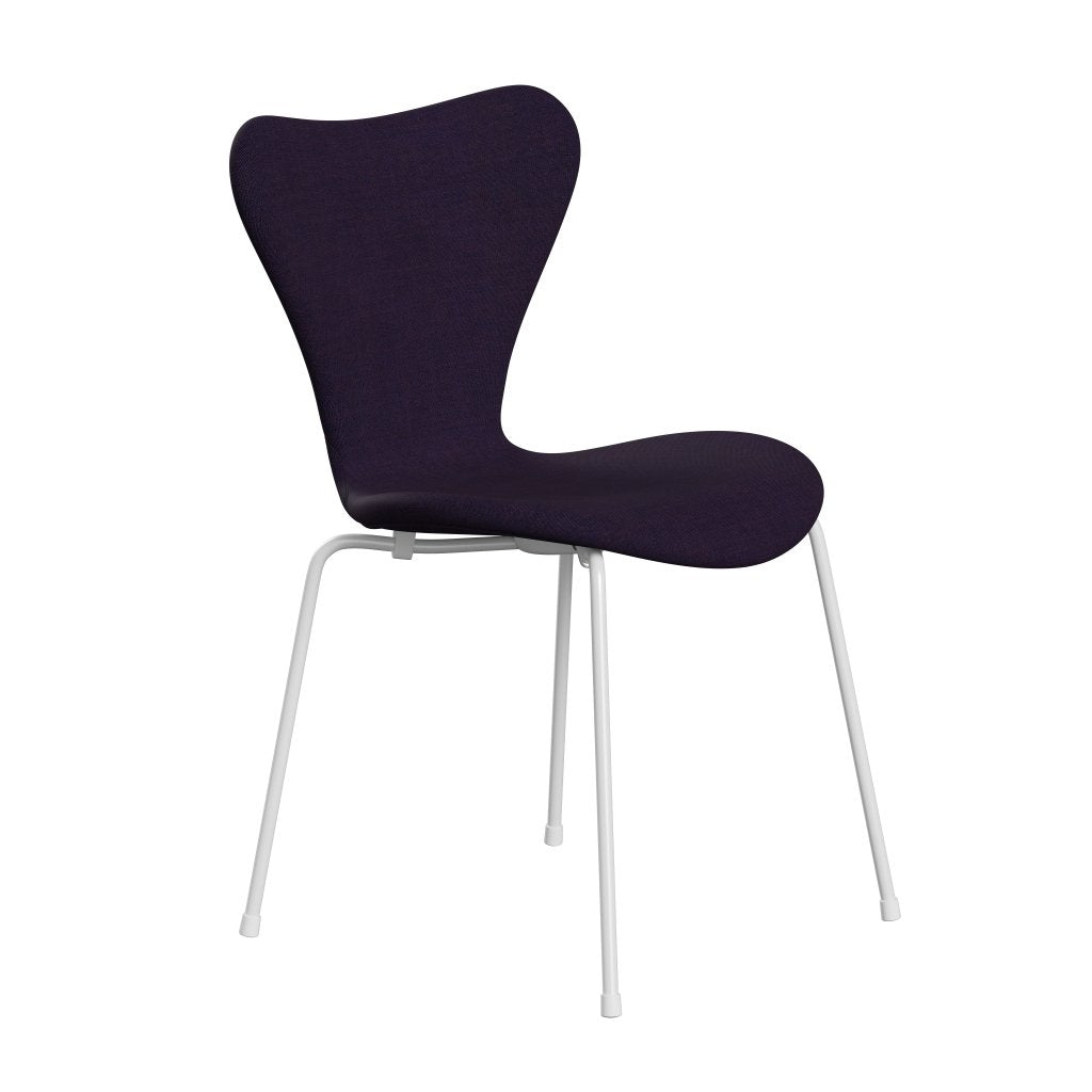 Fritz Hansen 3107 Stuhl Vollpolsterung, Weiß/Leinwand Marineblau