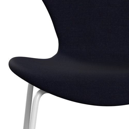 Fritz Hansen 3107 Stuhl Vollpolsterung, Weiß/Leinwand Mitternachtsblau