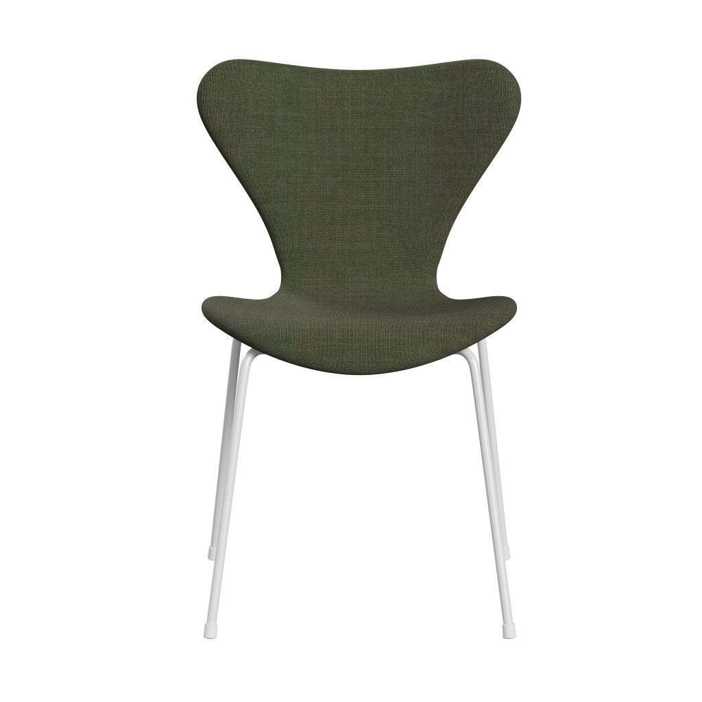 Fritz Hansen 3107 chaise complète complète, blanc / toile mousse vert