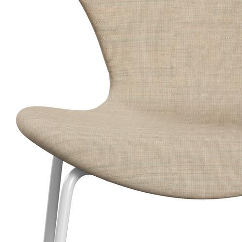 Fritz Hansen 3107 stol fuld polstring, hvidt/lærred sandlys