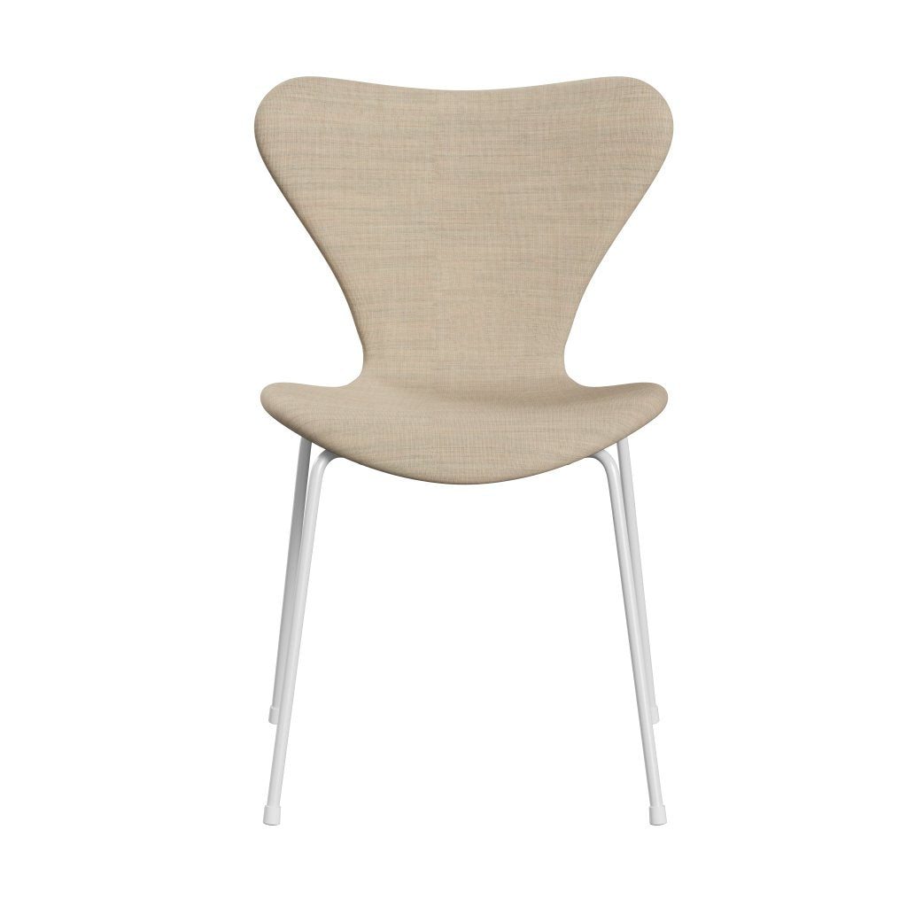 Fritz Hansen 3107 stol full klädsel, vit/duk sandljus