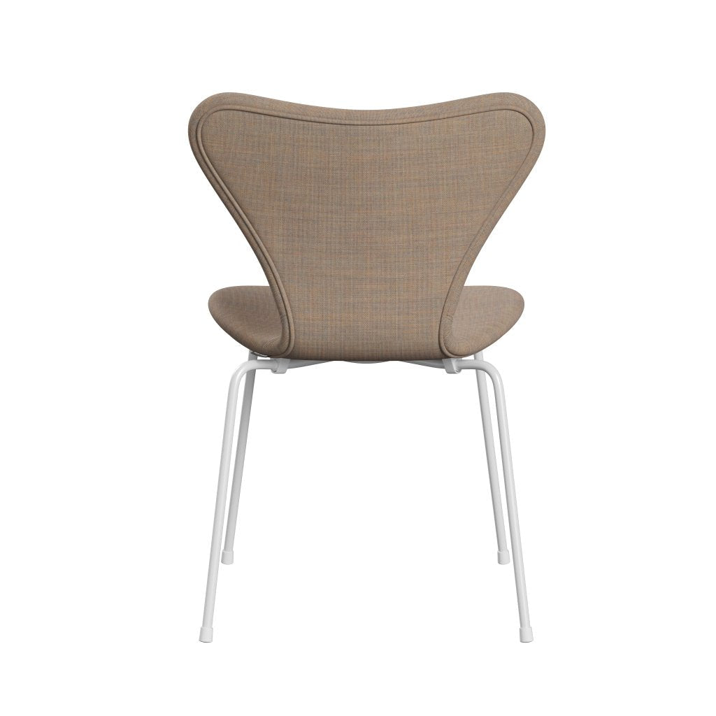 Fritz Hansen 3107 stol fuld polstring, hvidt/lærred sand