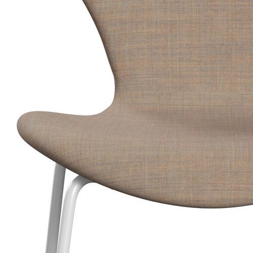 Fritz Hansen 3107 stol fuld polstring, hvidt/lærred sand