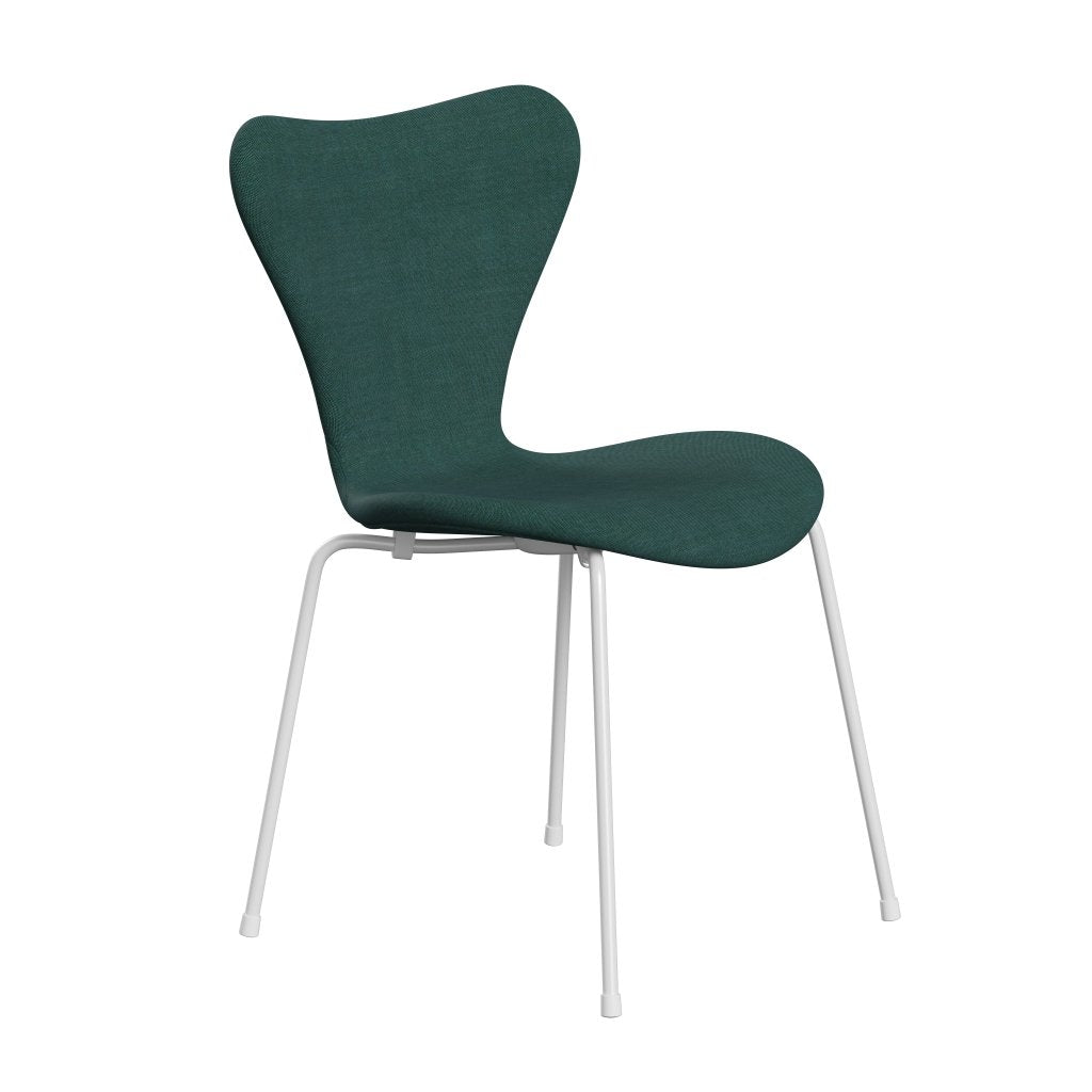 Fritz Hansen 3107 Chair Full Upholstery, White/Canvas Emerald Green