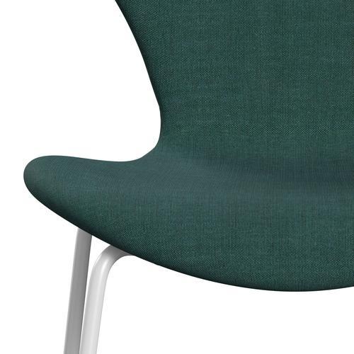 Fritz Hansen 3107 chaise complète complète, blanc / toile émeraude vert