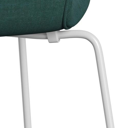 Fritz Hansen 3107 chaise complète complète, blanc / toile émeraude vert