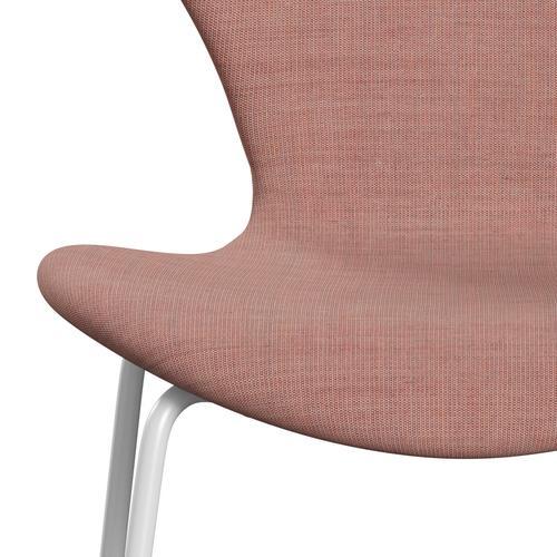 Fritz Hansen 3107 sedia piena tappezzeria, bianco/rosa pallido di tela