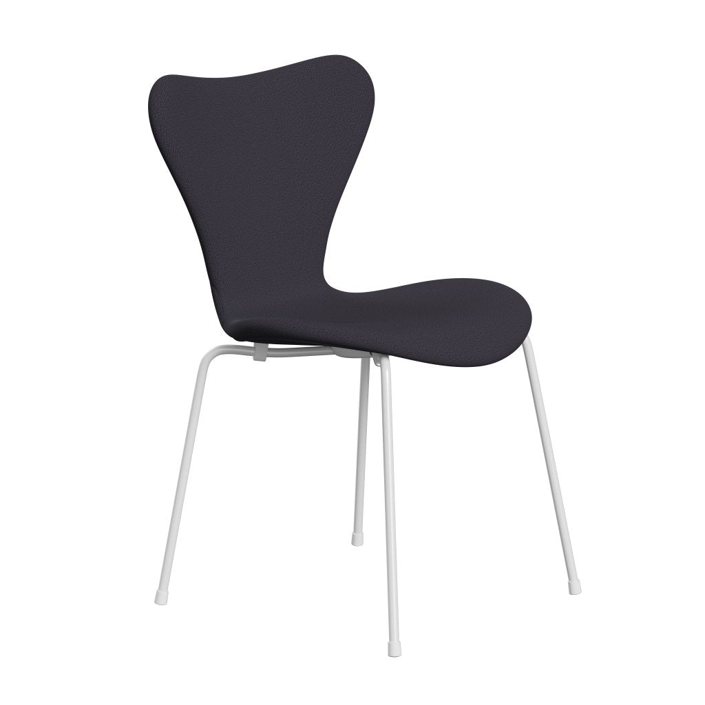 Fritz Hansen 3107 Silla tapicería completa, blanco/captura de carbón azul