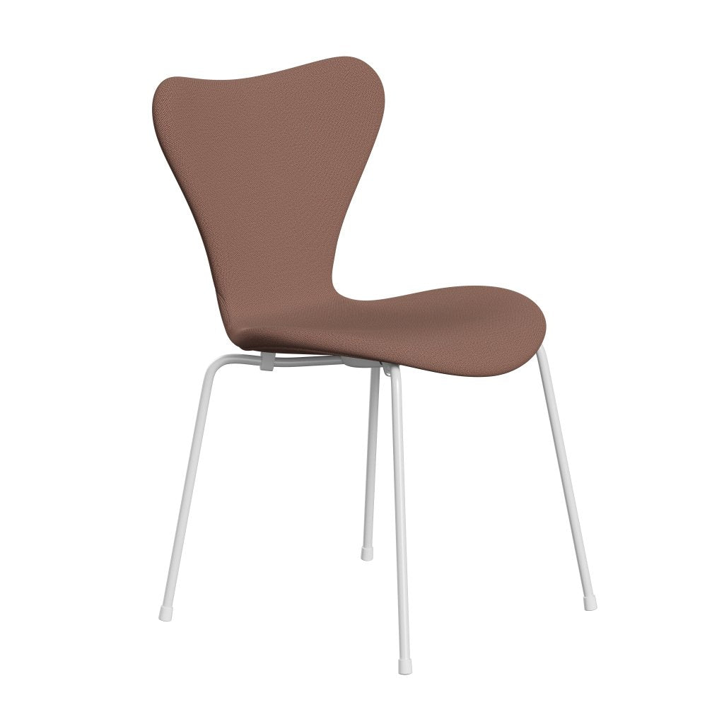 Fritz Hansen 3107 Silla tapicería completa, blanca/ladrillo de captura/rojo