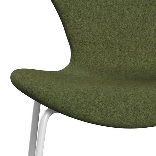 Fritz Hansen 3107 Stuhl Vollpolsterung, Weiß/Divina Md Wintergrün