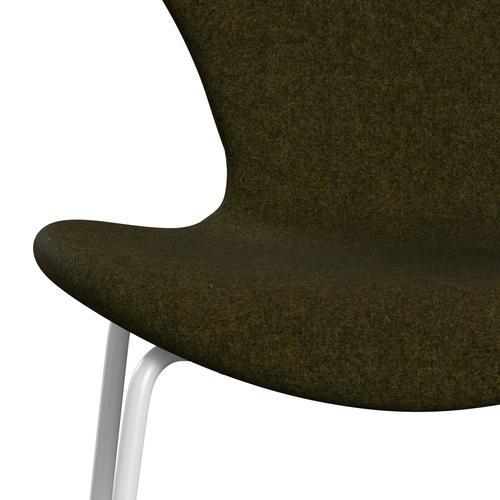 Fritz Hansen 3107 chaise complète complète, blanc / divina melange olive sombre