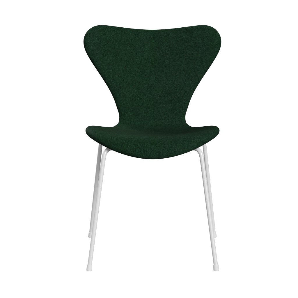 Fritz Hansen 3107 chaise complète complète, blanc / divina mélange chaud vert foncé