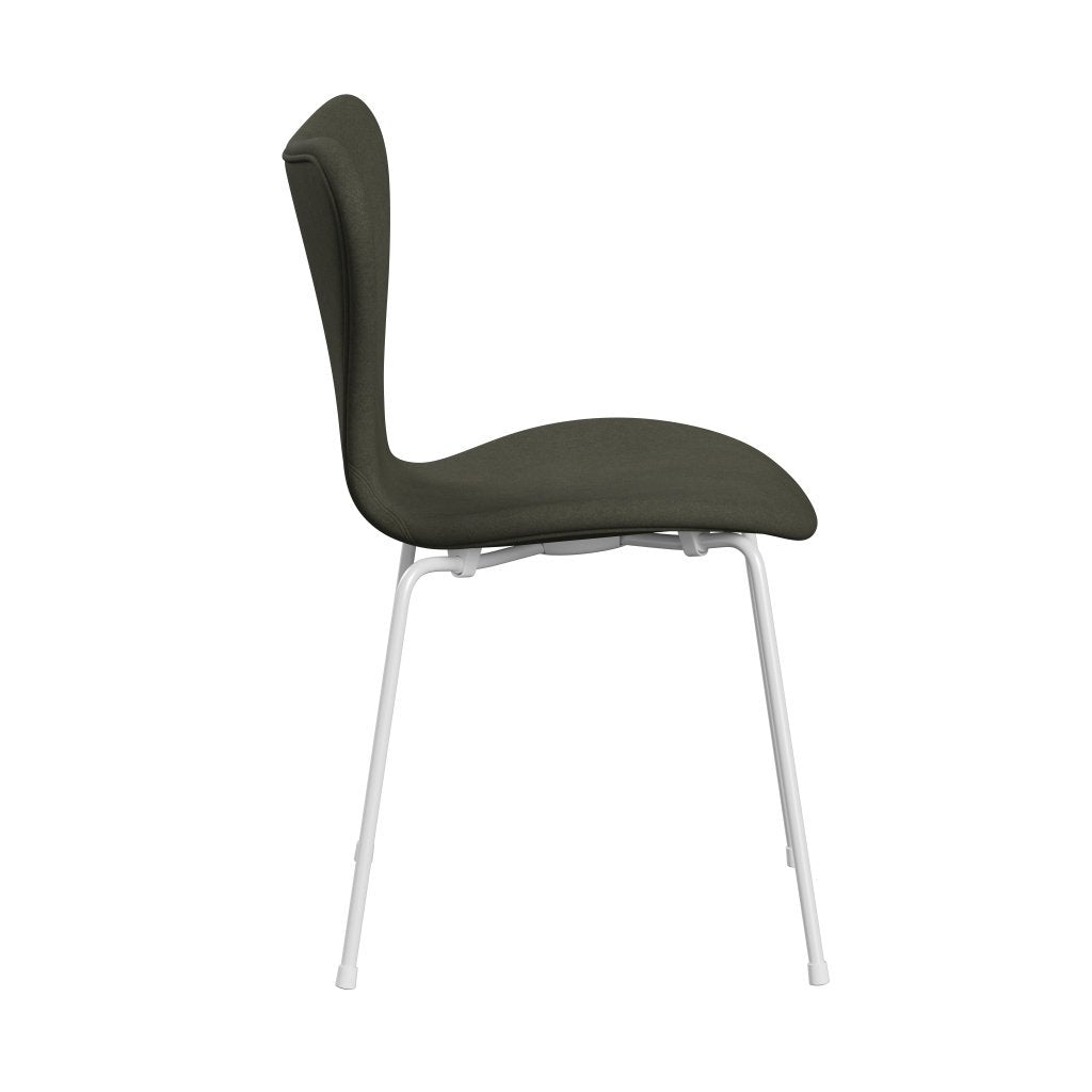 Fritz Hansen 3107 chaise complète complète, blanc / divina Green militaire