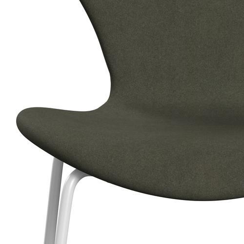 Fritz Hansen 3107 chaise complète complète, blanc / divina Green militaire