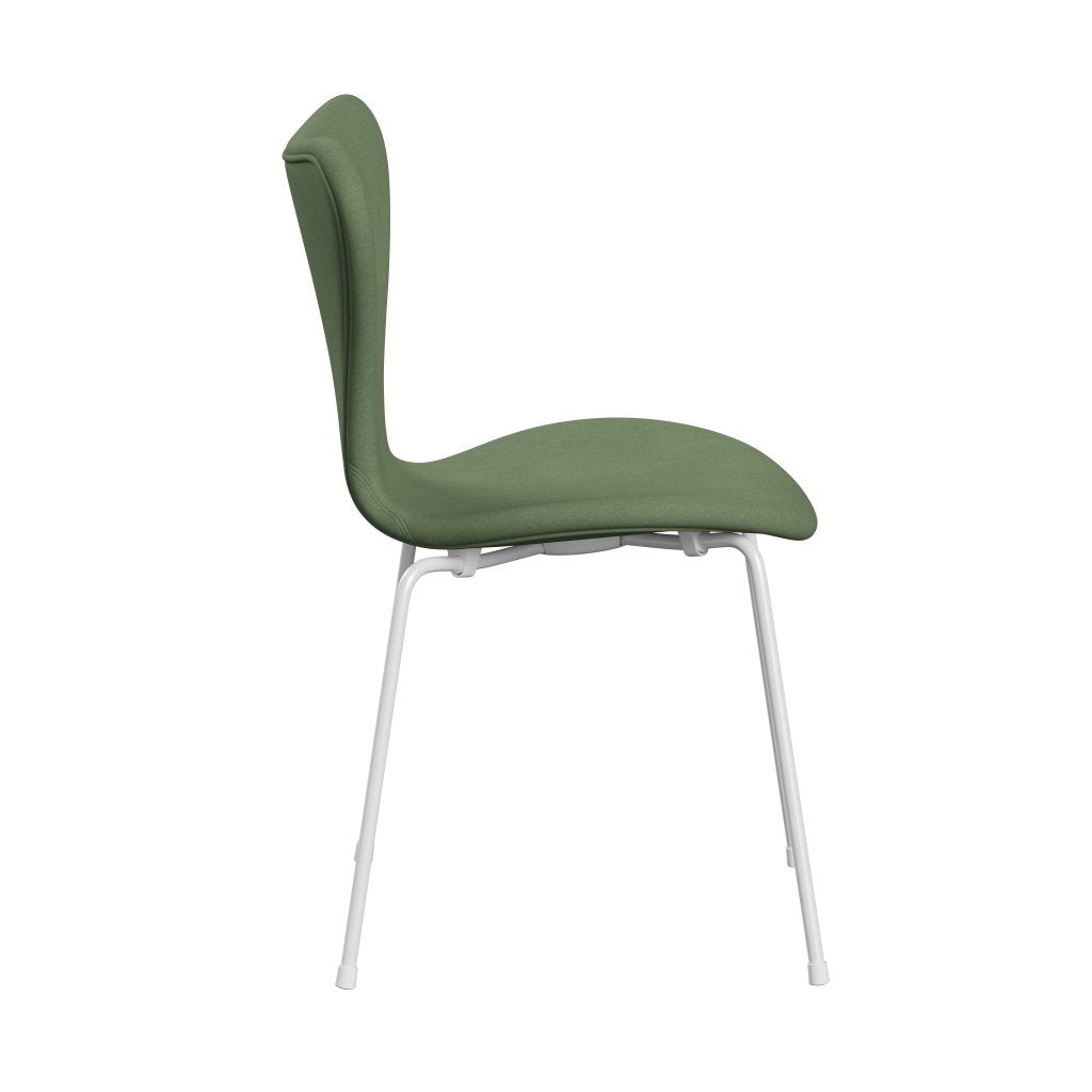 Fritz Hansen 3107 Stuhl Vollpolsterung, Weiß/Divina Olivgrün