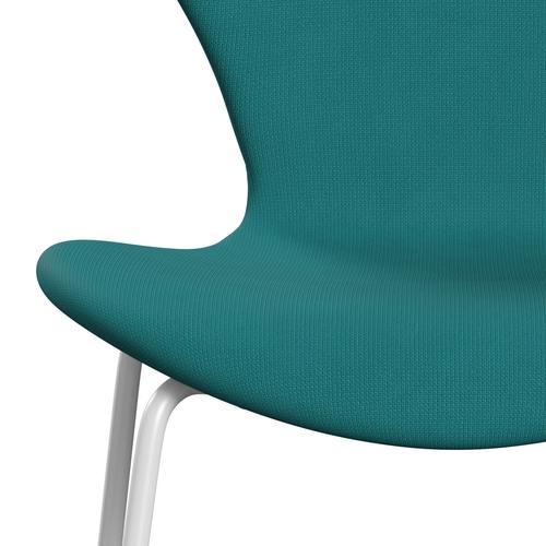 Fritz Hansen 3107 Stol Fuld polstring, hvid/berømmelse turkis (F67016)