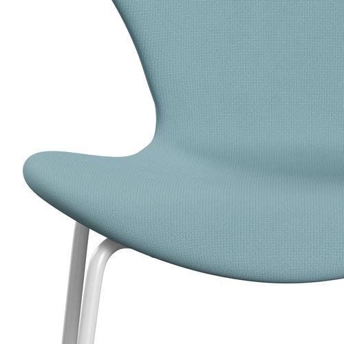 Fritz Hansen 3107 Stuhl Vollpolsterung, Weiß/Fame Turquoise Light