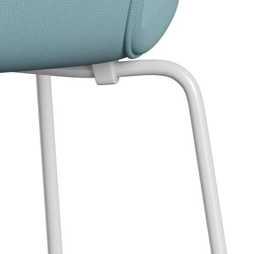 Fritz Hansen 3107 Stuhl Vollpolsterung, Weiß/Fame Turquoise Light