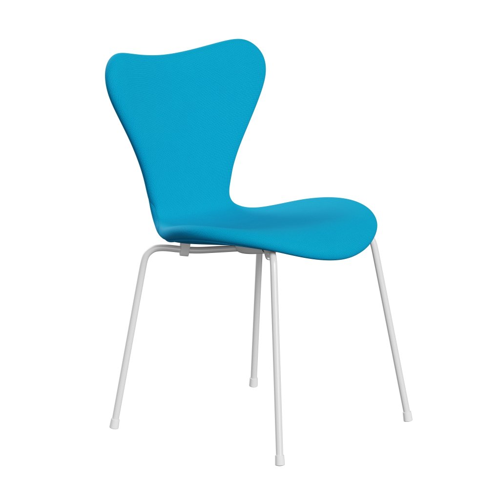 Fritz Hansen 3107 sedia piena rivestimento, bianco/fama turchese calda