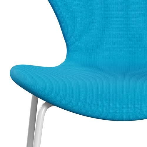 Fritz Hansen 3107 Stuhl Vollpolsterung, Weiß/Fame Warm Turquoise