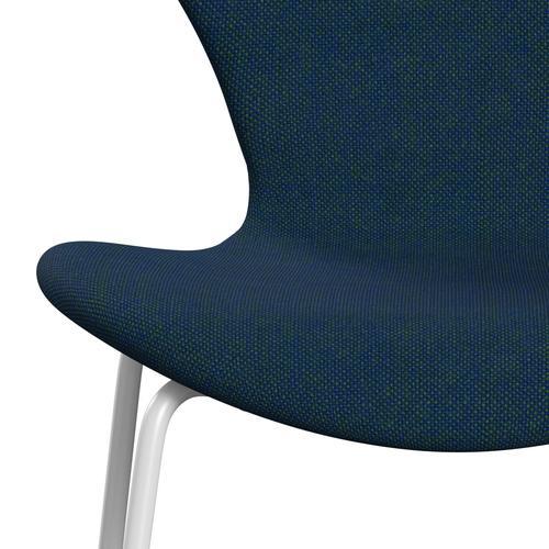 Fritz Hansen 3107 Stuhl Vollpolsterung, Weiß/Hallingdal Blau/Grün