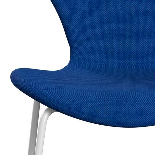 Fritz Hansen 3107 sedia piena tappezzeria, bianco/blu bianco/turchese chiaro