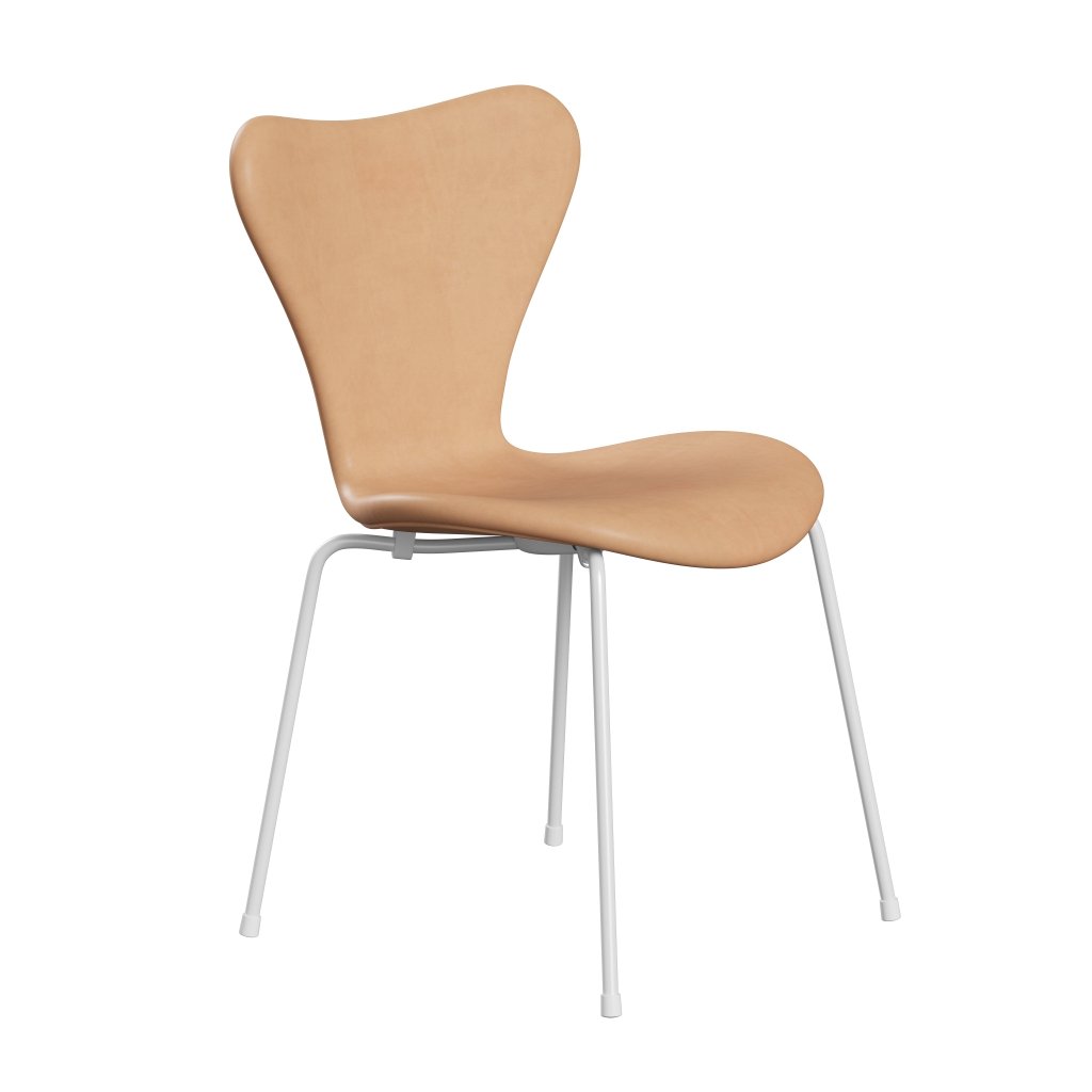 Fritz Hansen 3107 sedia piena rivestimento, pelle bianca/naturale