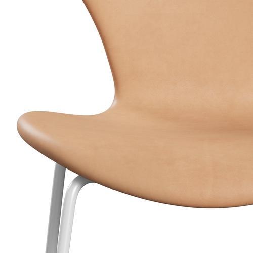 Fritz Hansen 3107 Stuhl Vollpolsterung, Weiß/Naturleder