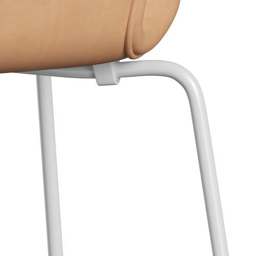 Fritz Hansen 3107 sedia piena rivestimento, pelle bianca/naturale