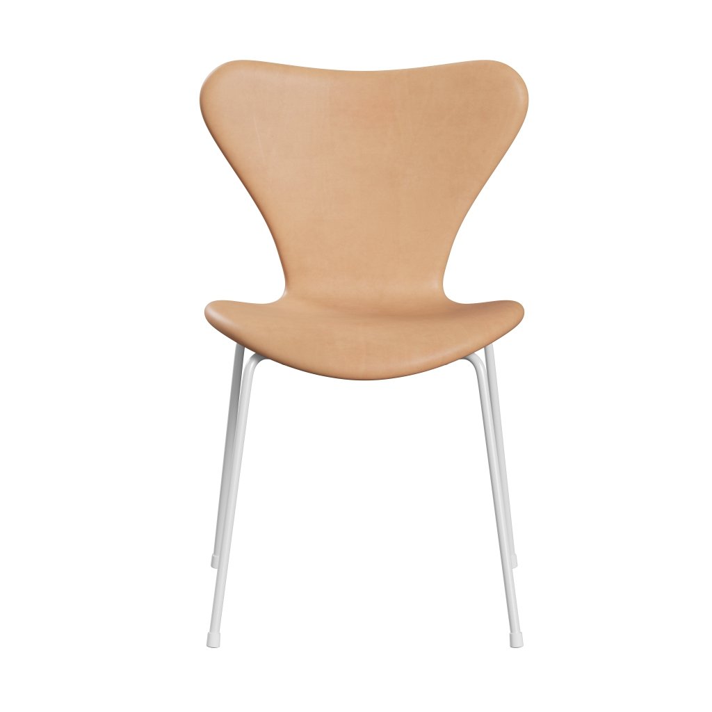 Fritz Hansen 3107 sedia piena rivestimento, pelle bianca/naturale