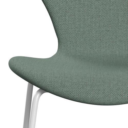 Fritz Hansen 3107 chaise complète complète, blanc / re laine aqua / naturel