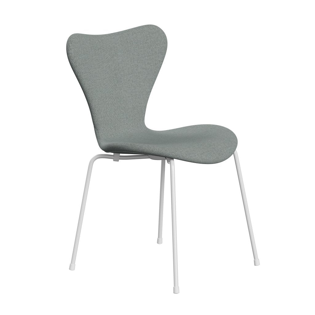 Fritz Hansen 3107 Stuhl Vollpolsterung, Weiß/Re Wolle Pale Aqua