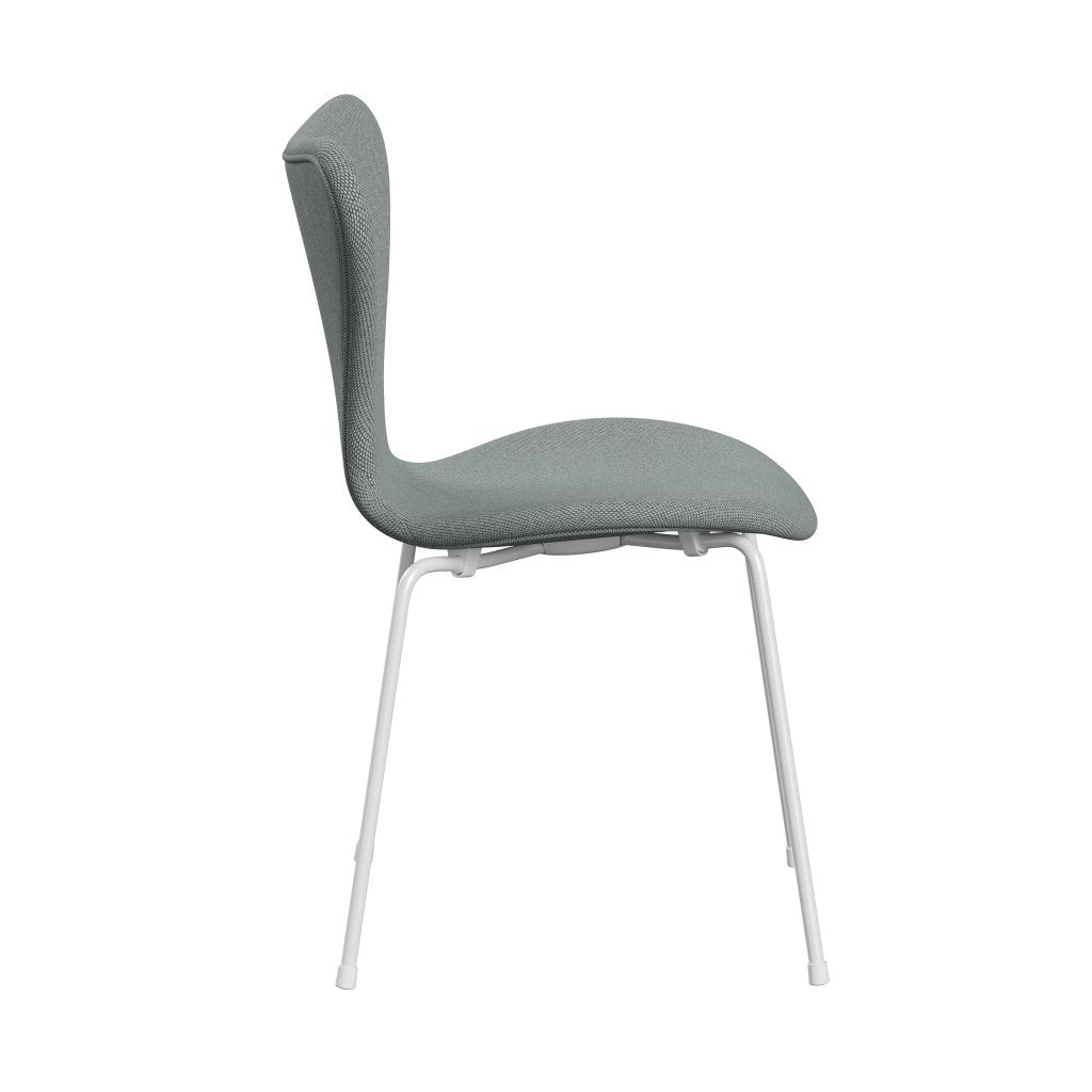 Fritz Hansen 3107 chaise complète complète, blanc / re laine pâle aqua