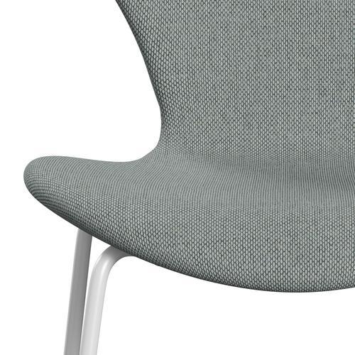 Fritz Hansen 3107 Silla tapicería completa, blanca/re lana pálida aqua