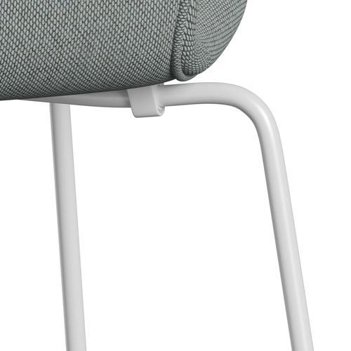 Fritz Hansen 3107 Silla tapicería completa, blanca/re lana pálida aqua