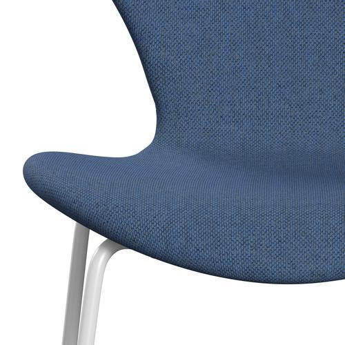 Fritz Hansen 3107 chaise complète complète, blanc / re laine bleu / naturel