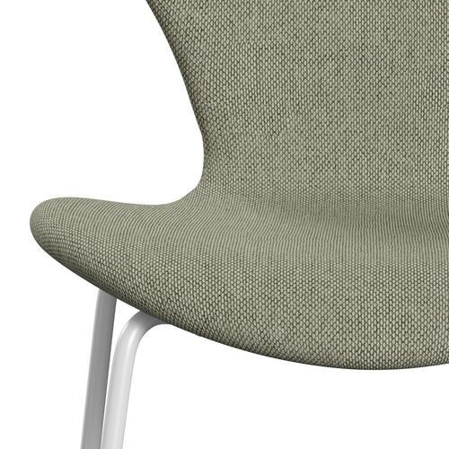 Fritz Hansen 3107 stol full klädsel, vit/re ull lime grön/naturlig