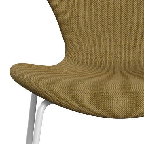 Fritz Hansen 3107 chaise complète complète, blanc / re laine jaune doré / naturel