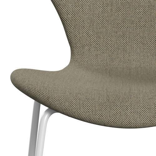 Fritz Hansen 3107 Stol full møbeltrekk, hvit/re ull lett beige/naturlig