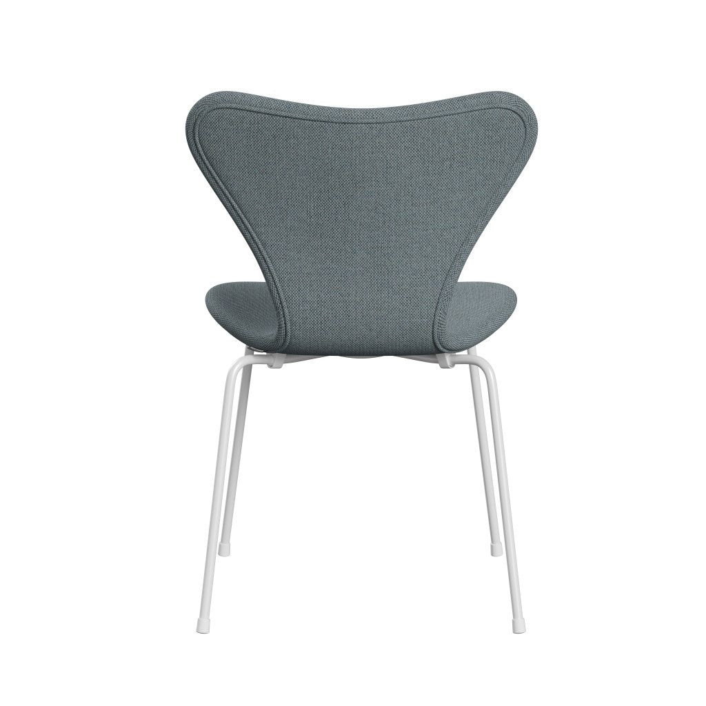 Fritz Hansen 3107 stol fuld polstring, hvid/re uld lyseblå/naturlig