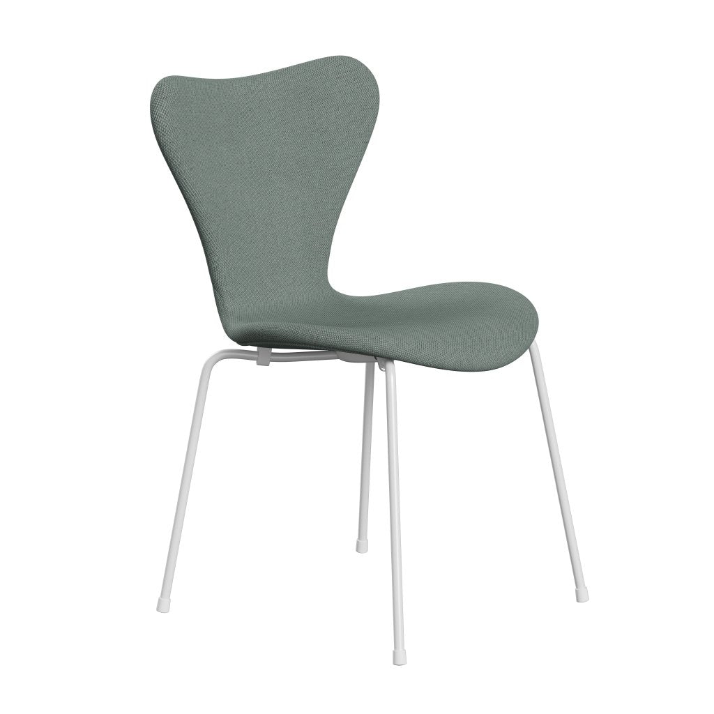 Fritz Hansen 3107 Chair Full Upholstery, White/Re Wool Light Aquamarine/Natural