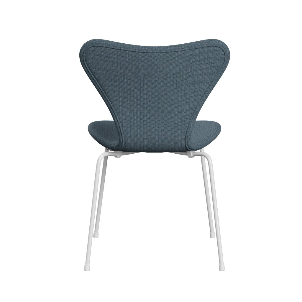 Fritz Hansen 3107 Silla tapicería completa, blanca/re lana natural/azul claro