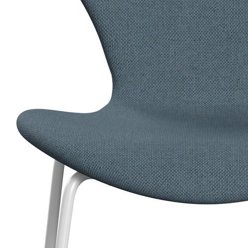 Fritz Hansen 3107 chaise complète complète, blanc / re laine naturel / bleu clair