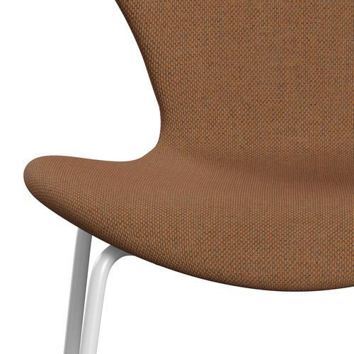 Fritz Hansen 3107 Silla tapicería completa, ornage de lana blanca/re/natural