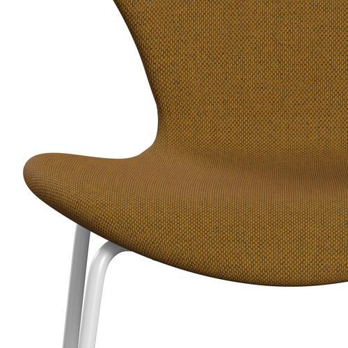 Fritz Hansen 3107 stol full møbeltrekk, hvit/re ull safran/naturlig