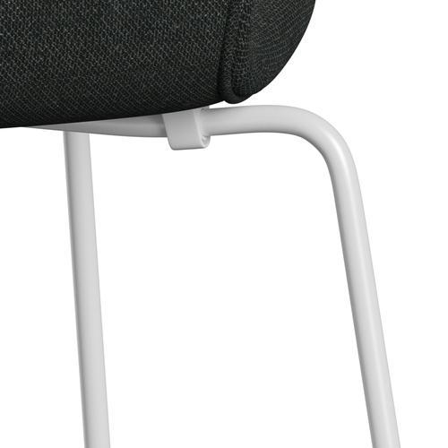 Fritz Hansen 3107 Stuhl Vollpolsterung, Weiß/Re Wolle Schwarz/Natur