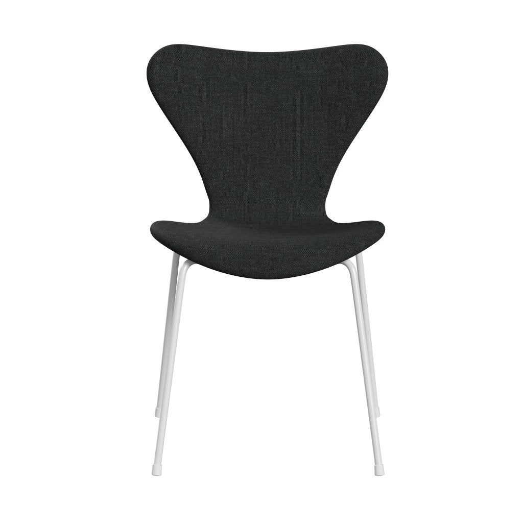 Fritz Hansen 3107 Stuhl Vollpolsterung, Weiß/Re Wolle Schwarz/Natur