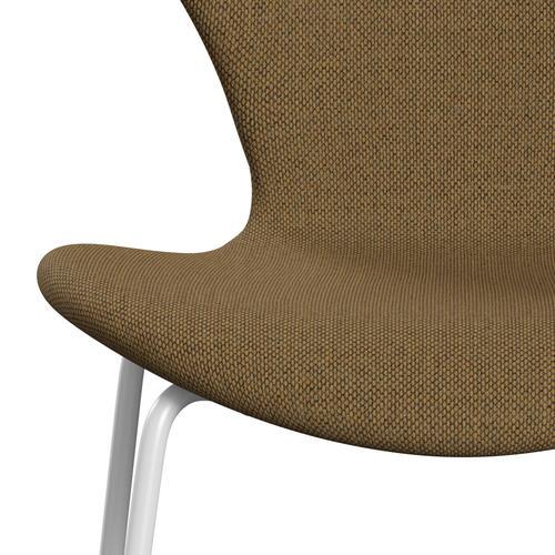 Fritz Hansen 3107 Silla tapicería completa, blanca/re lana mostaza/natural